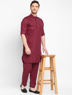 maroon solid pathani set - 17718907 - Standard Image - 6