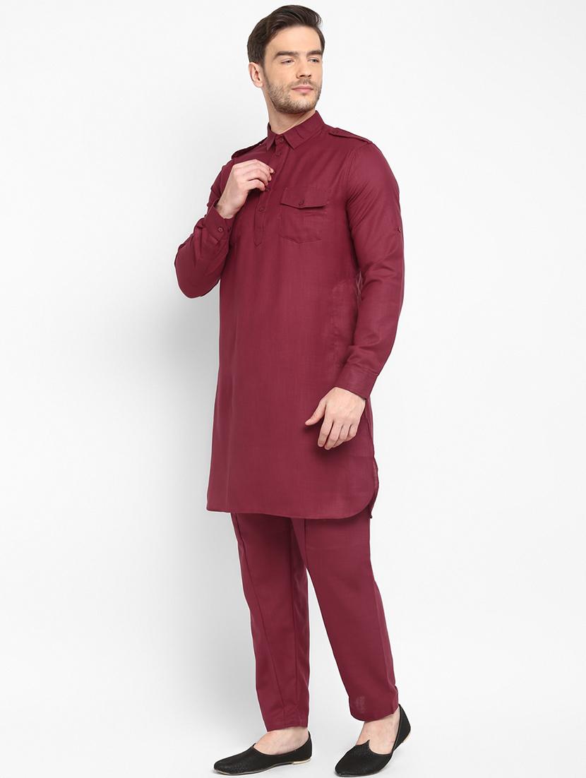 maroon solid pathani set - 17718907 - Zoom Image - 2