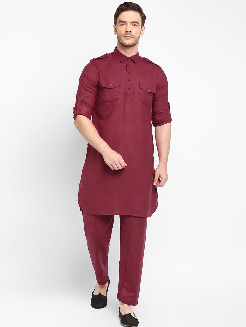 maroon solid pathani set - 17718907 - Zoom Image - 3