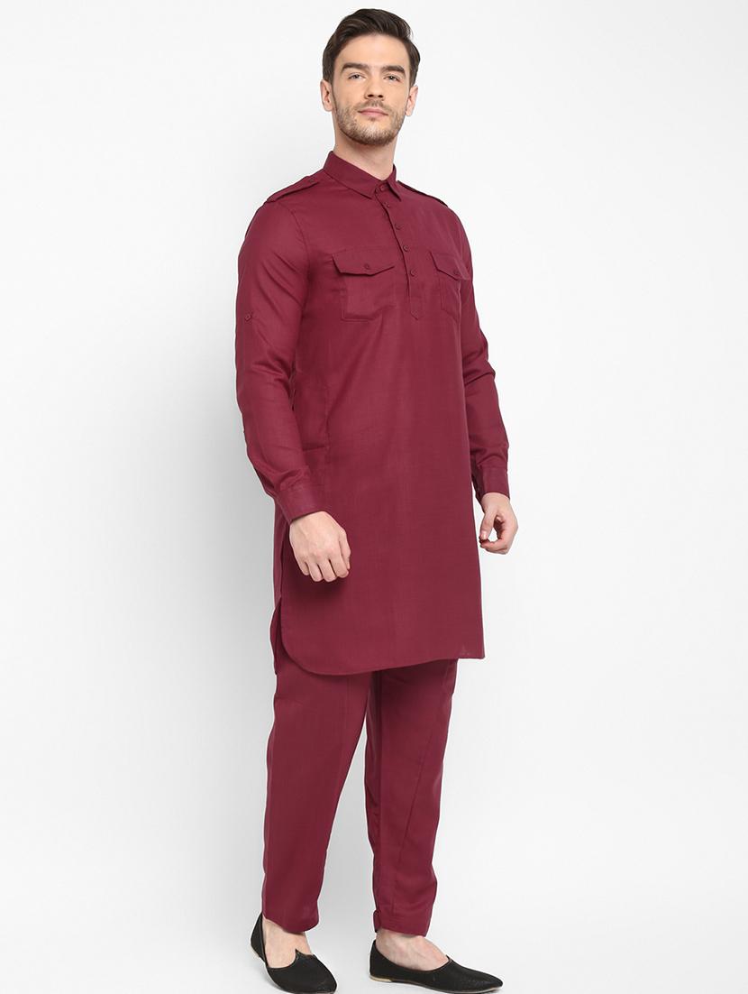 maroon solid pathani set - 17718907 - Zoom Image - 4