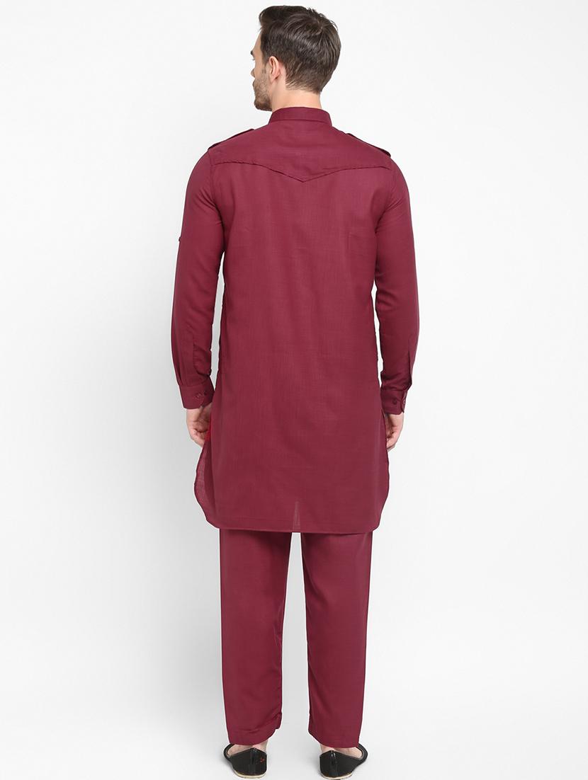 maroon solid pathani set - 17718907 - Zoom Image - 5