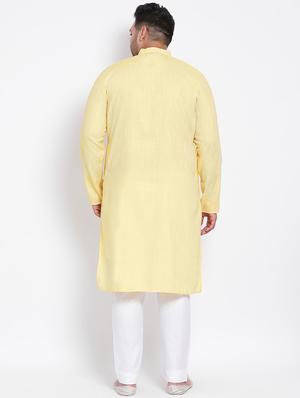 plus size yellow solid linen kurta pyjama set - 17718911 - Standard Image - 4