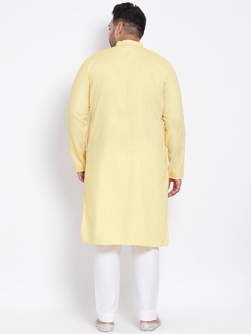 plus size yellow solid linen kurta pyjama set - 17718911 - Zoom Image - 4
