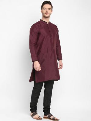maroon solid silk blend kurta pyjama set - 17718912 - Standard Image - 2