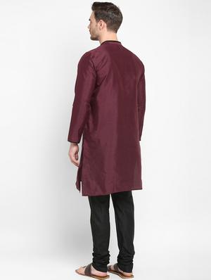maroon solid silk blend kurta pyjama set - 17718912 - Standard Image - 4