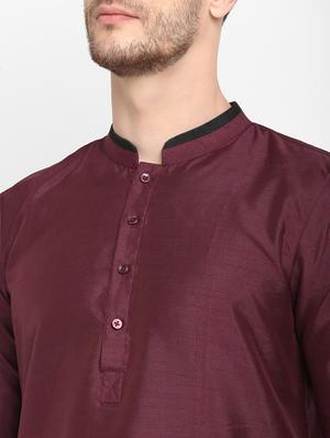maroon solid silk blend kurta pyjama set - 17718912 - Standard Image - 6