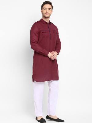 maroon solid pathani set - 17718914 - Standard Image - 3