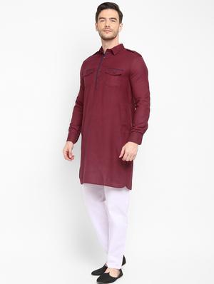 maroon solid pathani set - 17718914 - Standard Image - 4