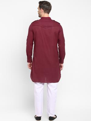 maroon solid pathani set - 17718914 - Standard Image - 5