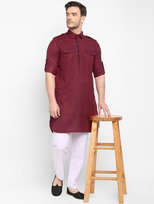 maroon solid pathani set - 17718914 - Standard Image - 6