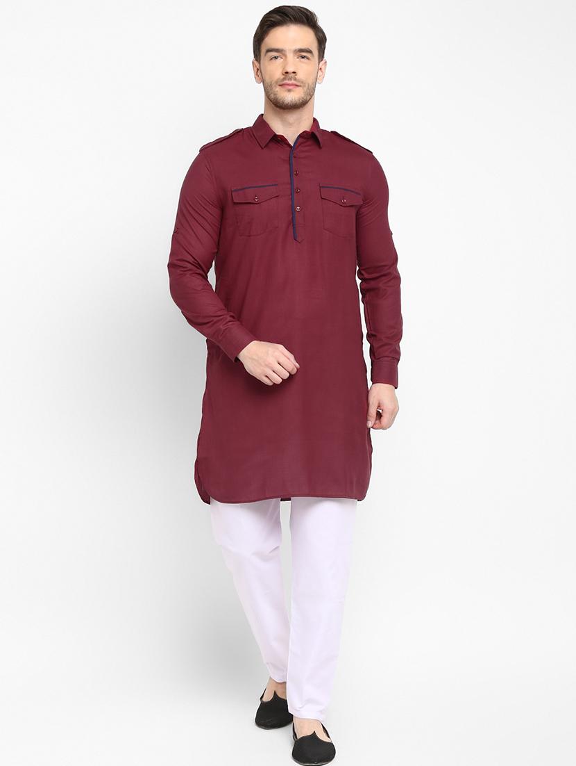 maroon solid pathani set - 17718914 - Zoom Image - 1
