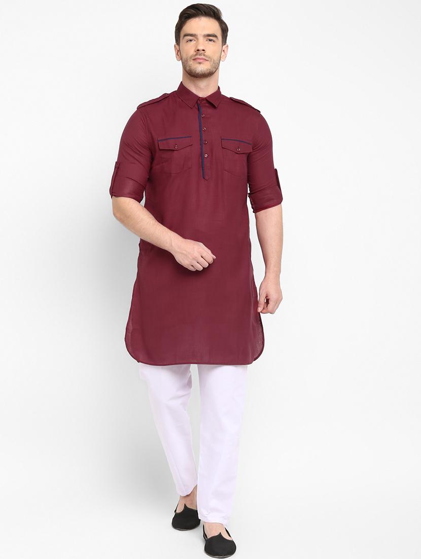 maroon solid pathani set - 17718914 - Zoom Image - 2