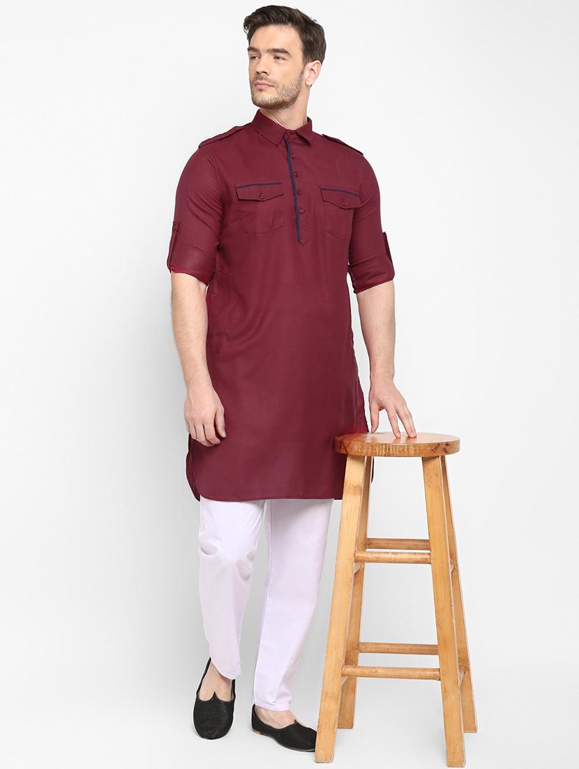 maroon solid pathani set - 17718914 - Zoom Image - 6