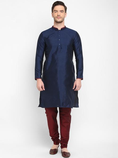 navu blue solid kurta pyjama set - 17718918 - Standard Image - 1