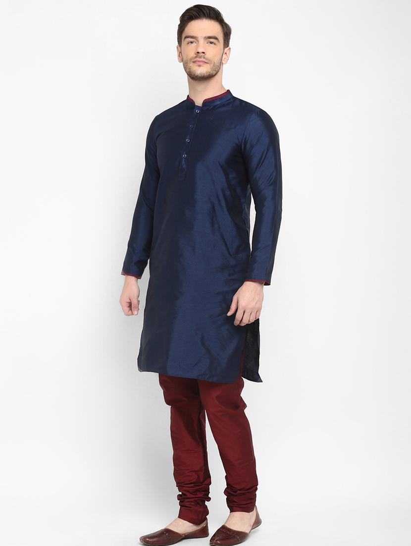 navu blue solid kurta pyjama set - 17718918 - Zoom Image - 3