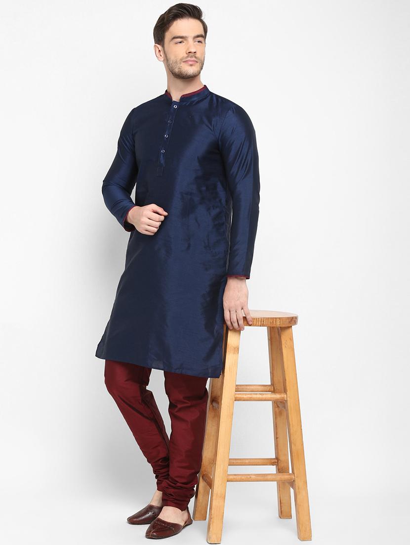 navu blue solid kurta pyjama set - 17718918 - Zoom Image - 5