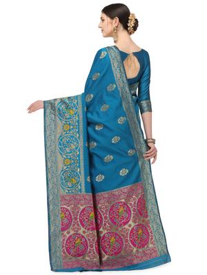 turquoise banarasi saree with blouse - 17719301 - Standard Image - 2