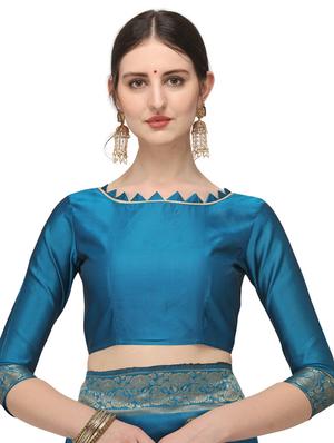 turquoise banarasi saree with blouse - 17719301 - Standard Image - 3