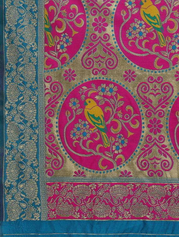 turquoise banarasi saree with blouse - 17719301 - Zoom Image - 4