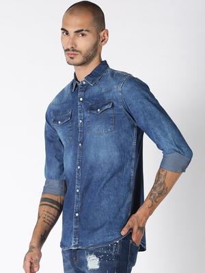 blue solid casual shirt - 17719399 - Standard Image - 2