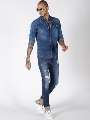 blue solid casual shirt - 17719399 - Standard Image - 4