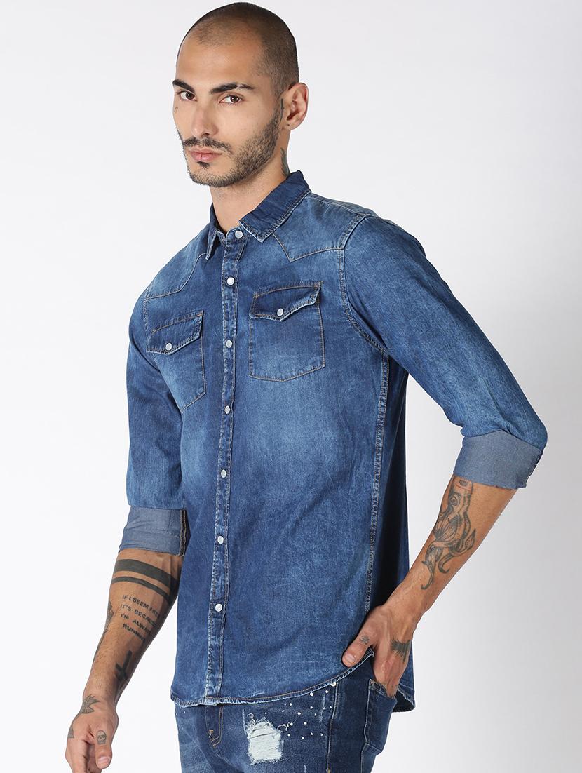 blue solid casual shirt - 17719399 - Zoom Image - 2