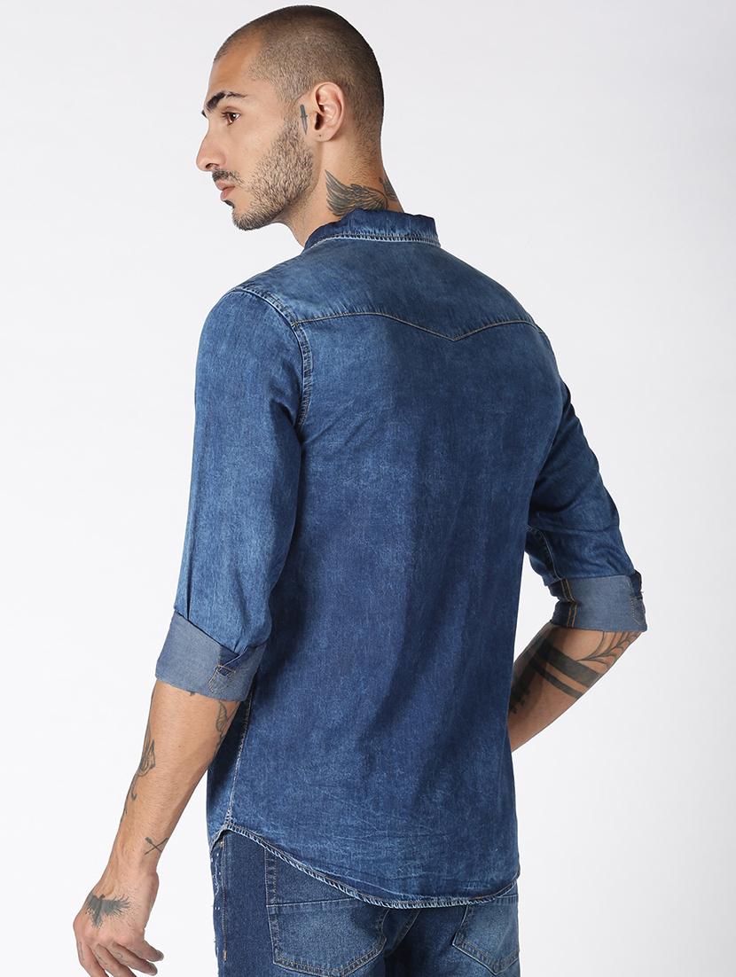 blue solid casual shirt - 17719399 - Zoom Image - 3