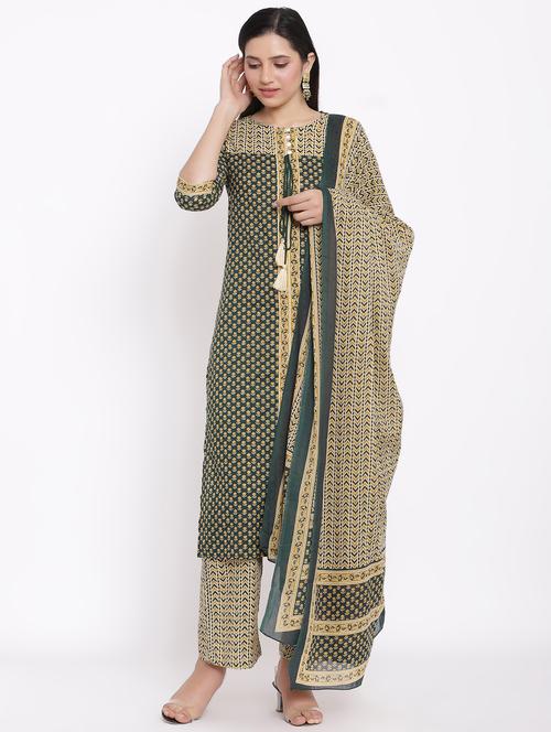 green cotton blend kurta palazzo set - 17727172 - Standard Image - 1