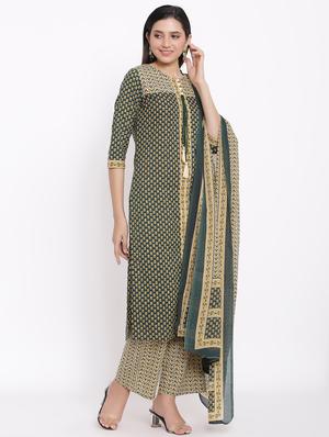 green cotton blend kurta palazzo set - 17727172 - Standard Image - 2