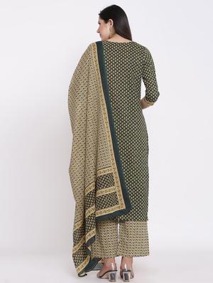 green cotton blend kurta palazzo set - 17727172 - Standard Image - 3