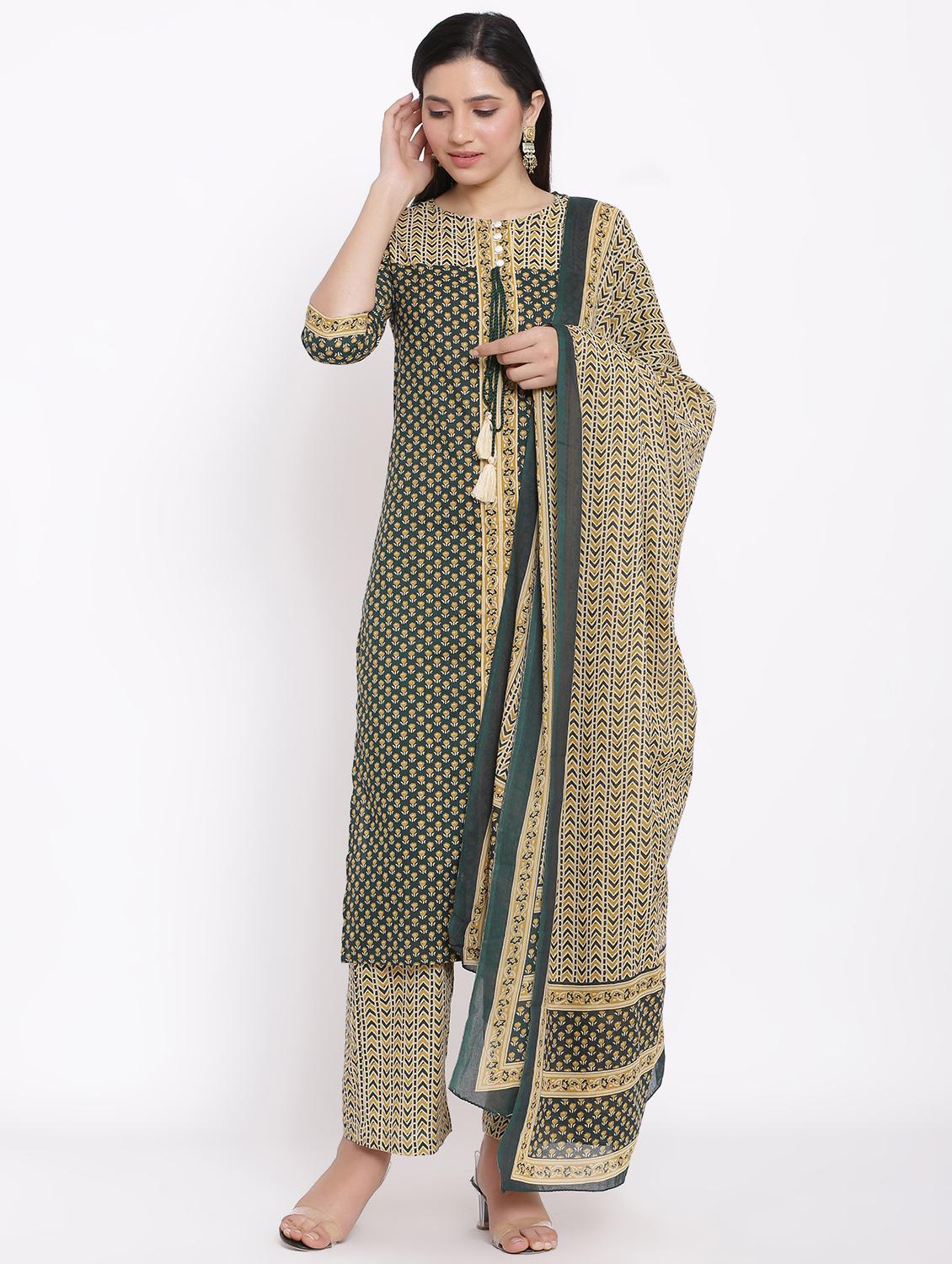 green cotton blend kurta palazzo set - 17727172 - Zoom Image - 1