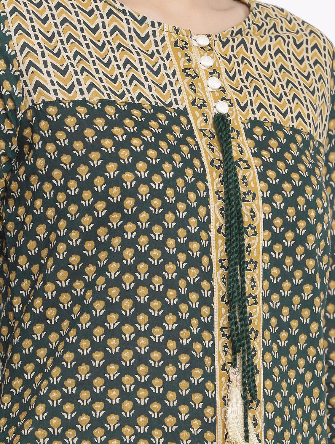 green cotton blend kurta palazzo set - 17727172 - Zoom Image - 4