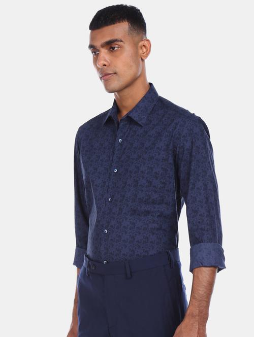navy blue printed formal shirt - 17727536 - Very Small Image - 1