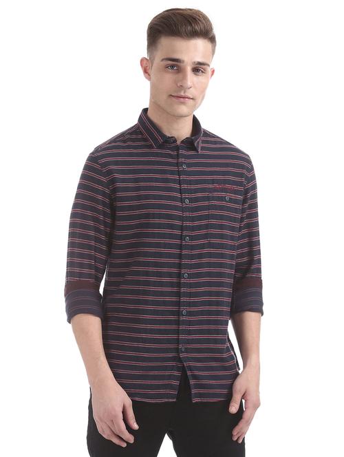 blue striped casual shirt - 17728152 - Very Small Image - 1
