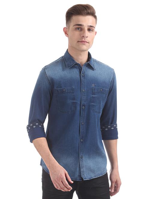 blue solid casual shirt - 17728162 - Standard Image - 1