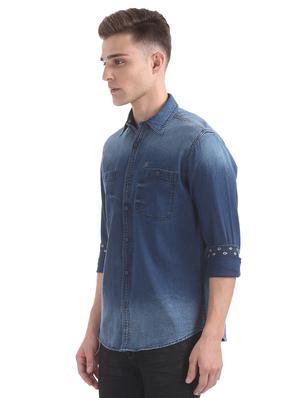 blue solid casual shirt - 17728162 - Standard Image - 2