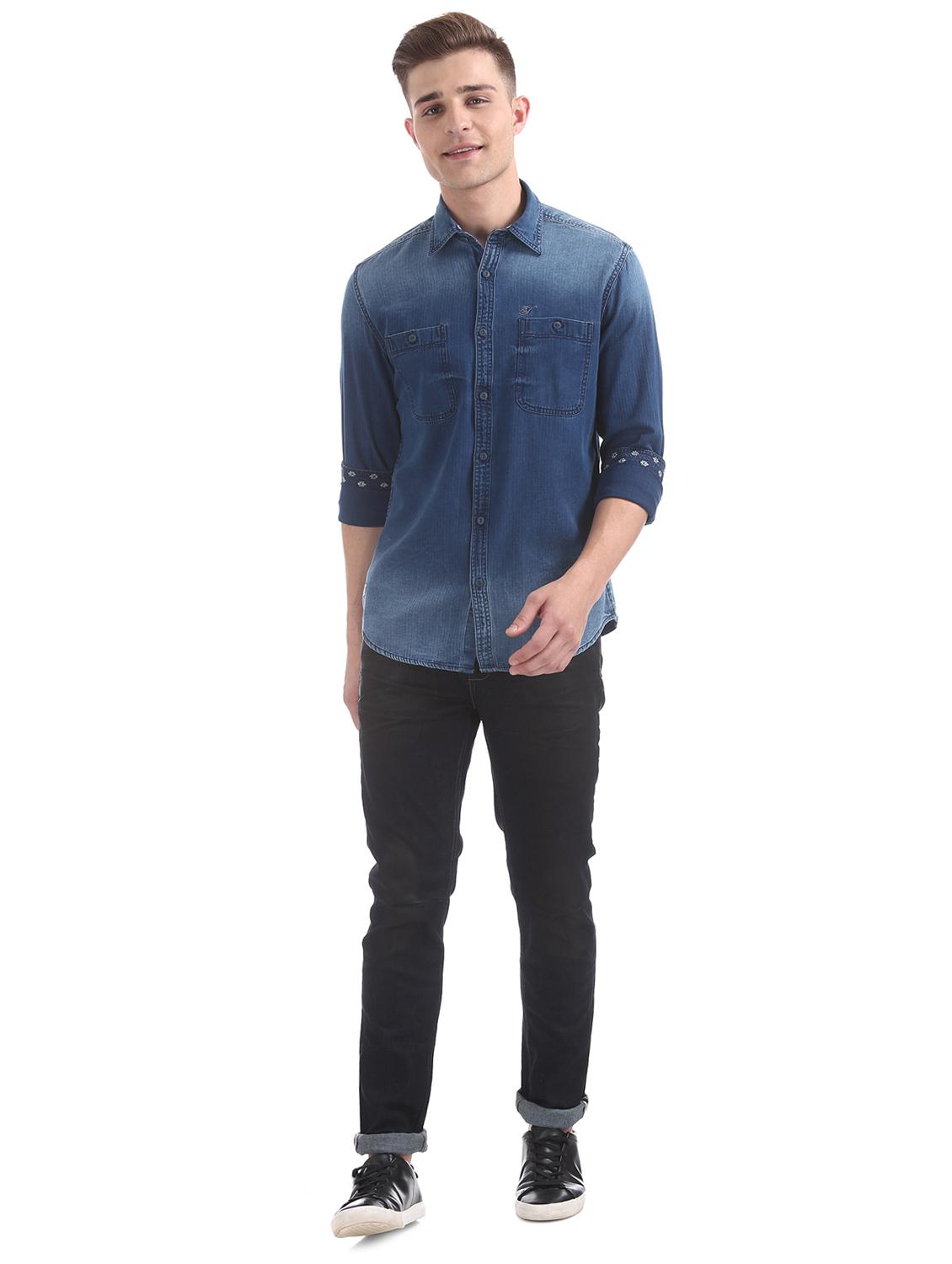 blue solid casual shirt - 17728162 - Zoom Image - 4