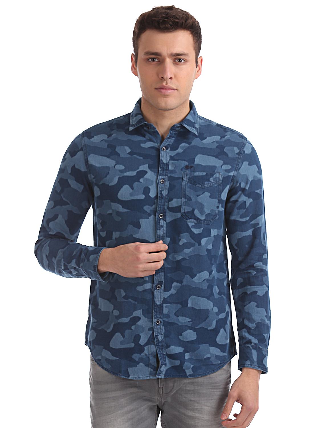 blue camouflage casual shirt - 17728163 - Zoom Image - 1