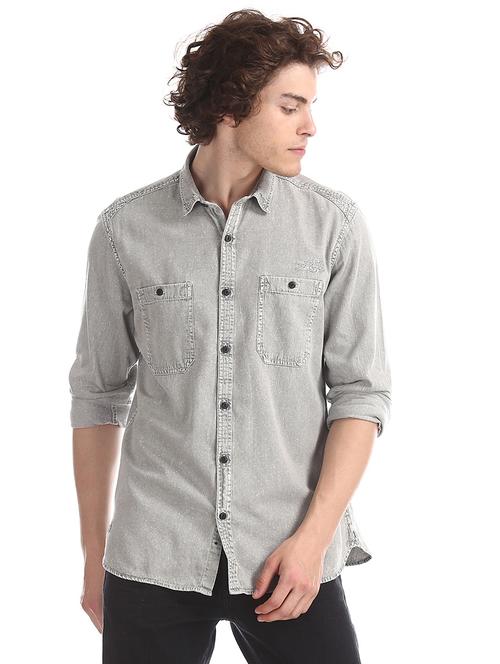 grey solid casual shirt - 17728269 - Standard Image - 1