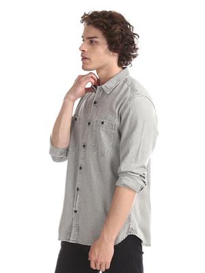 grey solid casual shirt - 17728269 - Standard Image - 2