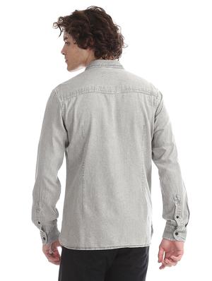 grey solid casual shirt - 17728269 - Standard Image - 3