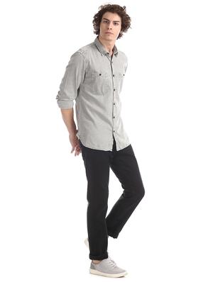 grey solid casual shirt - 17728269 - Standard Image - 4
