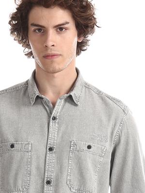 grey solid casual shirt - 17728269 - Standard Image - 5