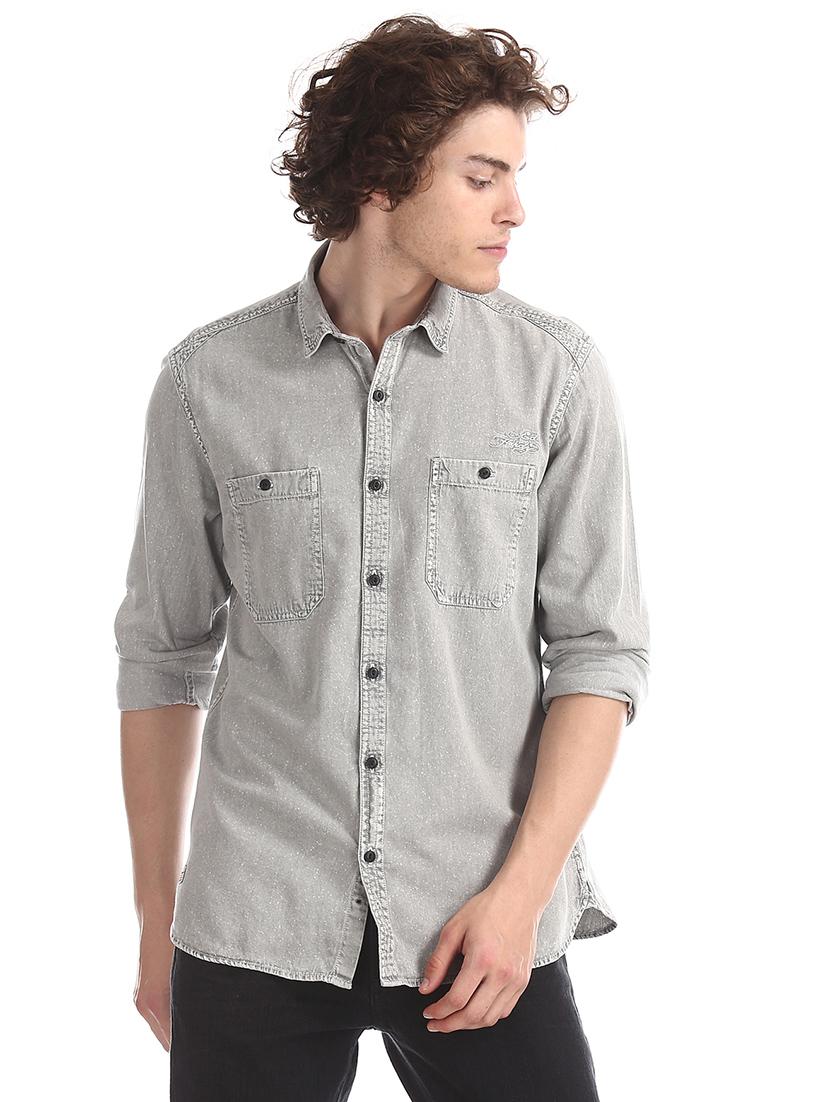 grey solid casual shirt - 17728269 - Zoom Image - 1