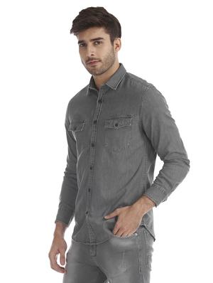 grey solid casual shirt - 17728281 - Standard Image - 2