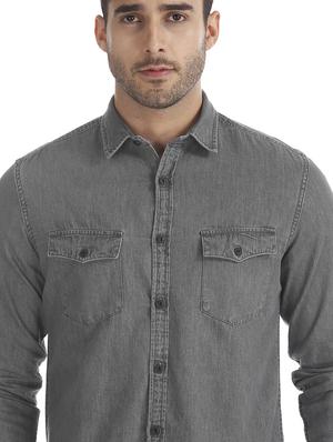 grey solid casual shirt - 17728281 - Standard Image - 5
