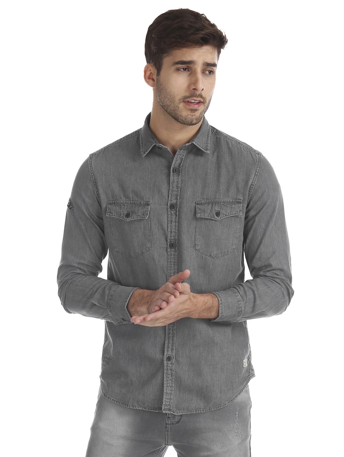 grey solid casual shirt - 17728281 - Zoom Image - 1