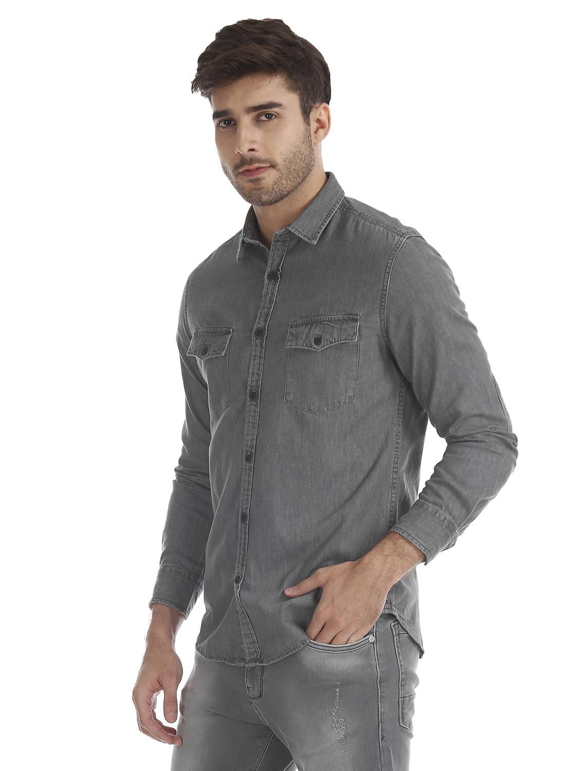 grey solid casual shirt - 17728281 - Zoom Image - 2