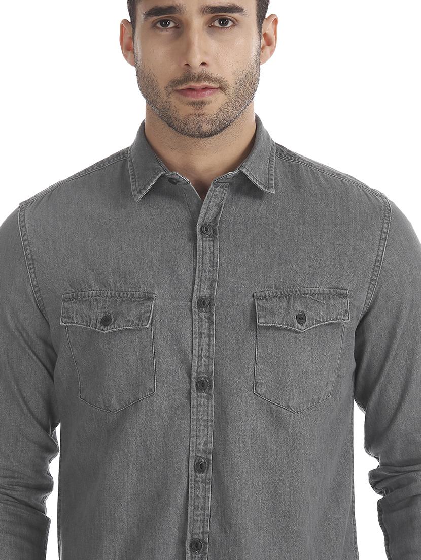 grey solid casual shirt - 17728281 - Zoom Image - 5