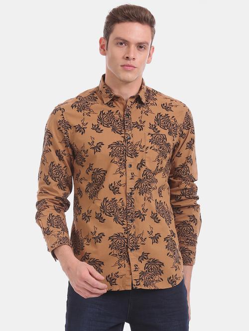 brown floral casual shirt - 17728282 - Standard Image - 1